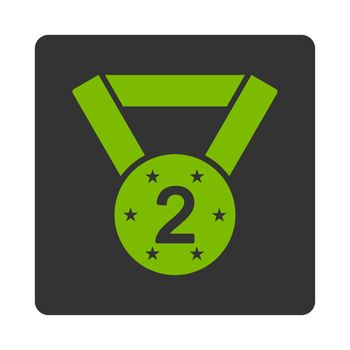 Second medal icon from Award Buttons OverColor Set. Icon style is eco green and gray colors, flat rounded square button, white background.