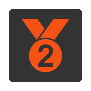 Silver medal icon from Award Buttons OverColor Set. Icon style is orange and gray colors, flat rounded square button, white background.