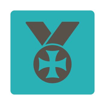 Maltese medal icon from Award Buttons OverColor Set. Icon style is grey and cyan colors, flat rounded square button, white background.