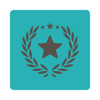 Proud icon from Award Buttons OverColor Set. Icon style is grey and cyan colors, flat rounded square button, white background.