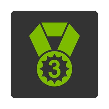 Third place icon from Award Buttons OverColor Set. Icon style is eco green and gray colors, flat rounded square button, white background.