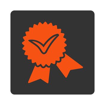 Validation seal icon from Award Buttons OverColor Set. Icon style is orange and gray colors, flat rounded square button, white background.