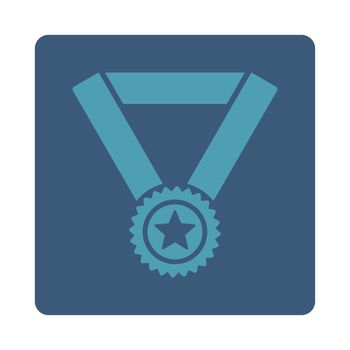 Winner medal icon from Award Buttons OverColor Set. Icon style is cyan and blue colors, flat rounded square button, white background.