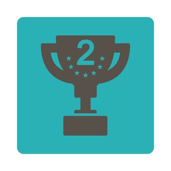 Second prize icon from Award Buttons OverColor Set. Icon style is grey and cyan colors, flat rounded square button, white background.