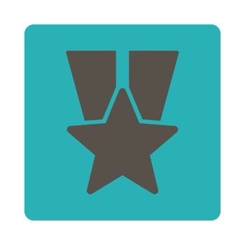 Star medal icon from Award Buttons OverColor Set. Icon style is grey and cyan colors, flat rounded square button, white background.