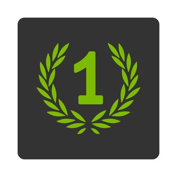 Win icon from Award Buttons OverColor Set. Icon style is eco green and gray colors, flat rounded square button, white background.