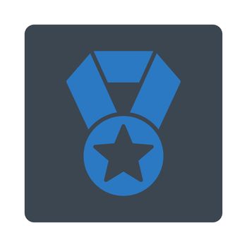 Champion medal icon from Award Buttons OverColor Set. Icon style is smooth blue colors, flat rounded square button, white background.