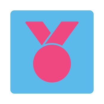 Army medal icon from Award Buttons OverColor Set. Icon style is pink and blue colors, flat rounded square button, white background.