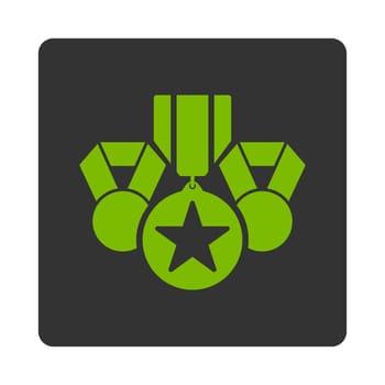 Awards icon from Award Buttons OverColor Set. Icon style is eco green and gray colors, flat rounded square button, white background.