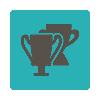 Trophy cups icon from Award Buttons OverColor Set. Icon style is grey and cyan colors, flat rounded square button, white background.