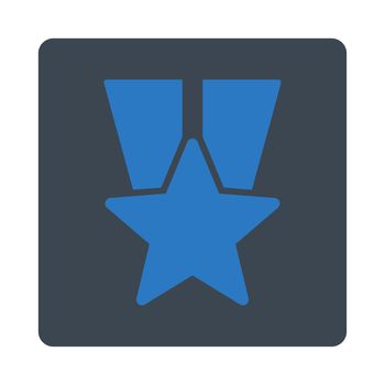 Star medal icon from Award Buttons OverColor Set. Icon style is smooth blue colors, flat rounded square button, white background.