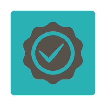 Valid icon from Award Buttons OverColor Set. Icon style is grey and cyan colors, flat rounded square button, white background.