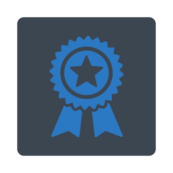 Guarantee icon from Award Buttons OverColor Set. Icon style is smooth blue colors, flat rounded square button, white background.