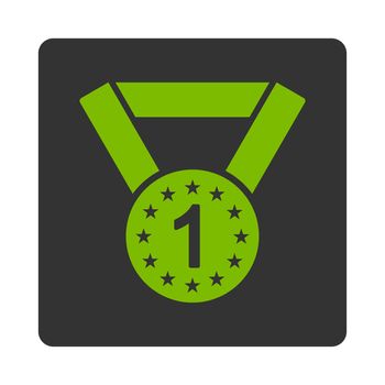 First medal icon from Award Buttons OverColor Set. Icon style is eco green and gray colors, flat rounded square button, white background.