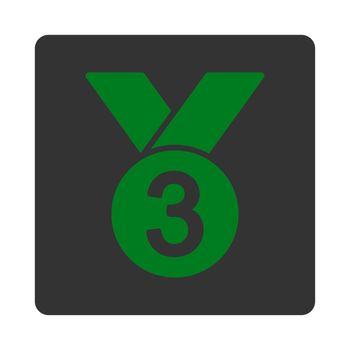 Bronze medal icon from Award Buttons OverColor Set. Icon style is green and gray colors, flat rounded square button, white background.