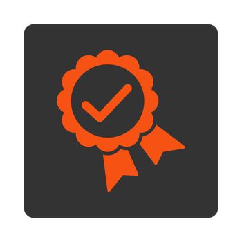 Approved icon from Award Buttons OverColor Set. Icon style is orange and gray colors, flat rounded square button, white background.