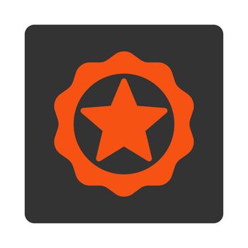 Award seal icon from Award Buttons OverColor Set. Icon style is orange and gray colors, flat rounded square button, white background.