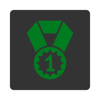 First place icon from Award Buttons OverColor Set. Icon style is green and gray colors, flat rounded square button, white background.