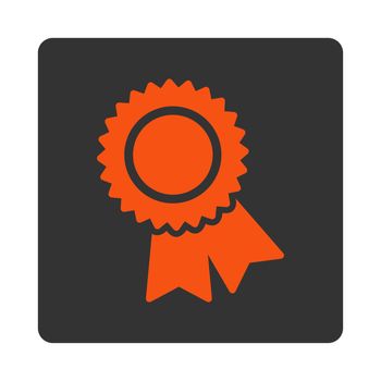 Certification icon from Award Buttons OverColor Set. Icon style is orange and gray colors, flat rounded square button, white background.