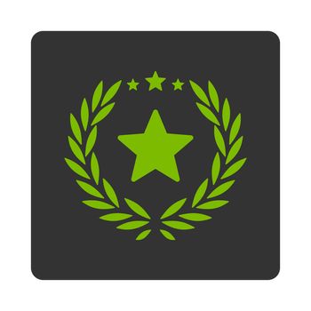 Proud icon from Award Buttons OverColor Set. Icon style is eco green and gray colors, flat rounded square button, white background.