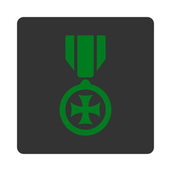 Maltese cross icon from Award Buttons OverColor Set. Icon style is green and gray colors, flat rounded square button, white background.