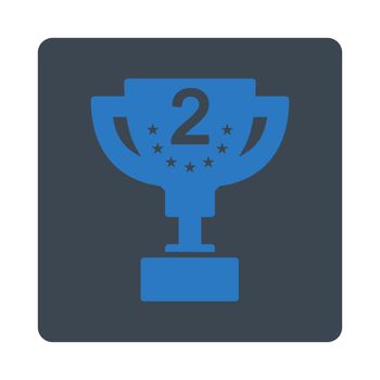 Second prize icon from Award Buttons OverColor Set. Icon style is smooth blue colors, flat rounded square button, white background.