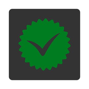 Quality icon from Award Buttons OverColor Set. Icon style is green and gray colors, flat rounded square button, white background.
