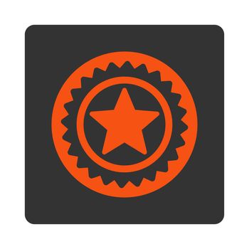 Medal seal icon from Award Buttons OverColor Set. Icon style is orange and gray colors, flat rounded square button, white background.