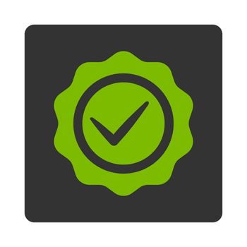 Valid icon from Award Buttons OverColor Set. Icon style is eco green and gray colors, flat rounded square button, white background.