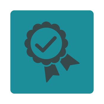 Approved icon from Award Buttons OverColor Set. Icon style is soft blue colors, flat rounded square button, white background.