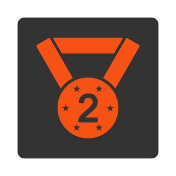 Second medal icon from Award Buttons OverColor Set. Icon style is orange and gray colors, flat rounded square button, white background.