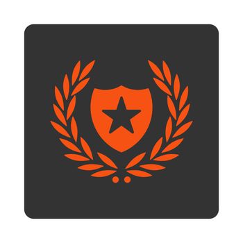Shield icon from Award Buttons OverColor Set. Icon style is orange and gray colors, flat rounded square button, white background.