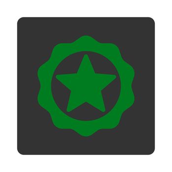 Award seal icon from Award Buttons OverColor Set. Icon style is green and gray colors, flat rounded square button, white background.