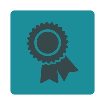 Certification icon from Award Buttons OverColor Set. Icon style is soft blue colors, flat rounded square button, white background.