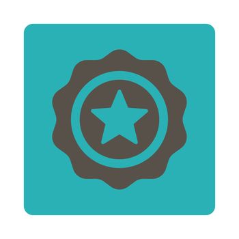 Reward seal icon from Award Buttons OverColor Set. Icon style is grey and cyan colors, flat rounded square button, white background.