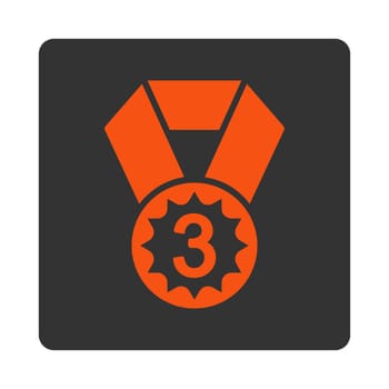 Third place icon from Award Buttons OverColor Set. Icon style is orange and gray colors, flat rounded square button, white background.