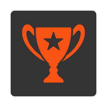 Trophy icon from Award Buttons OverColor Set. Icon style is orange and gray colors, flat rounded square button, white background.