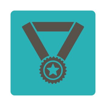 Winner medal icon from Award Buttons OverColor Set. Icon style is grey and cyan colors, flat rounded square button, white background.