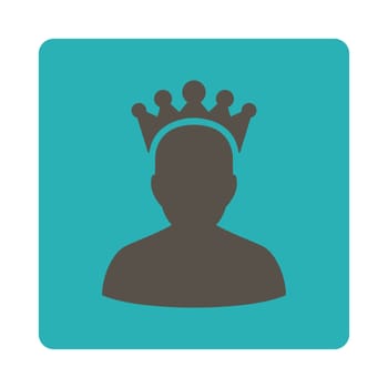 King icon from Award Buttons OverColor Set. Icon style is grey and cyan colors, flat rounded square button, white background.