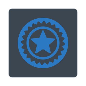 Medal seal icon from Award Buttons OverColor Set. Icon style is smooth blue colors, flat rounded square button, white background.