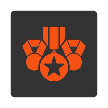 Awards icon from Award Buttons OverColor Set. Icon style is orange and gray colors, flat rounded square button, white background.