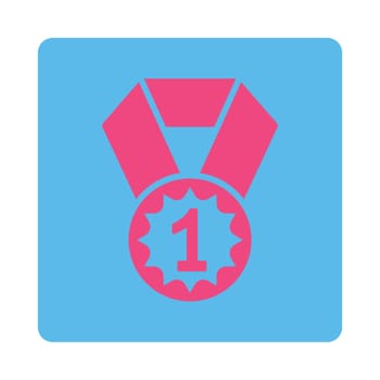 First place icon from Award Buttons OverColor Set. Icon style is pink and blue colors, flat rounded square button, white background.