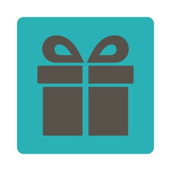 Present icon from Award Buttons OverColor Set. Icon style is grey and cyan colors, flat rounded square button, white background.