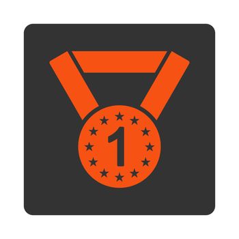First medal icon from Award Buttons OverColor Set. Icon style is orange and gray colors, flat rounded square button, white background.