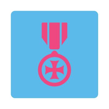 Maltese cross icon from Award Buttons OverColor Set. Icon style is pink and blue colors, flat rounded square button, white background.