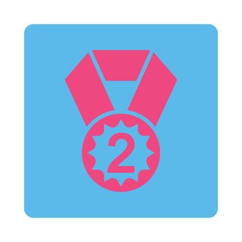 Second place icon from Award Buttons OverColor Set. Icon style is pink and blue colors, flat rounded square button, white background.