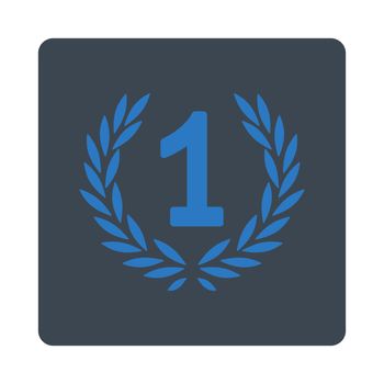 Win icon from Award Buttons OverColor Set. Icon style is smooth blue colors, flat rounded square button, white background.