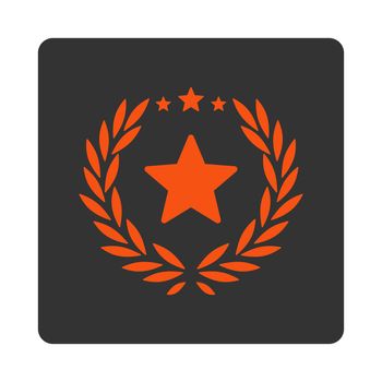 Proud icon from Award Buttons OverColor Set. Icon style is orange and gray colors, flat rounded square button, white background.