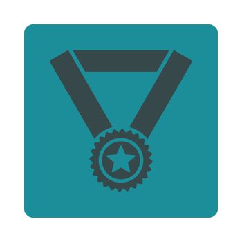 Winner medal icon from Award Buttons OverColor Set. Icon style is soft blue colors, flat rounded square button, white background.