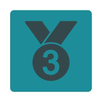 Bronze medal icon from Award Buttons OverColor Set. Icon style is soft blue colors, flat rounded square button, white background.